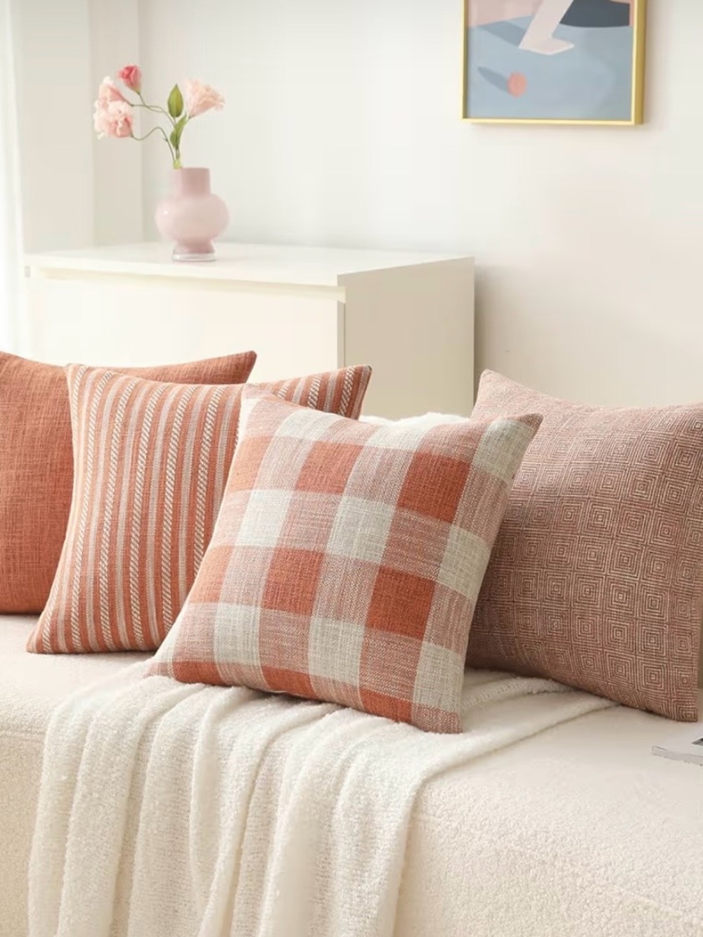 Orange and Cream Throw Pillow Covers - Set of 4
